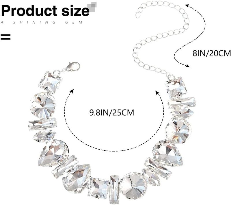 JONKY Rhinestone Choker Necklace Silver Big Diamond Jewelry for Women - Image 4